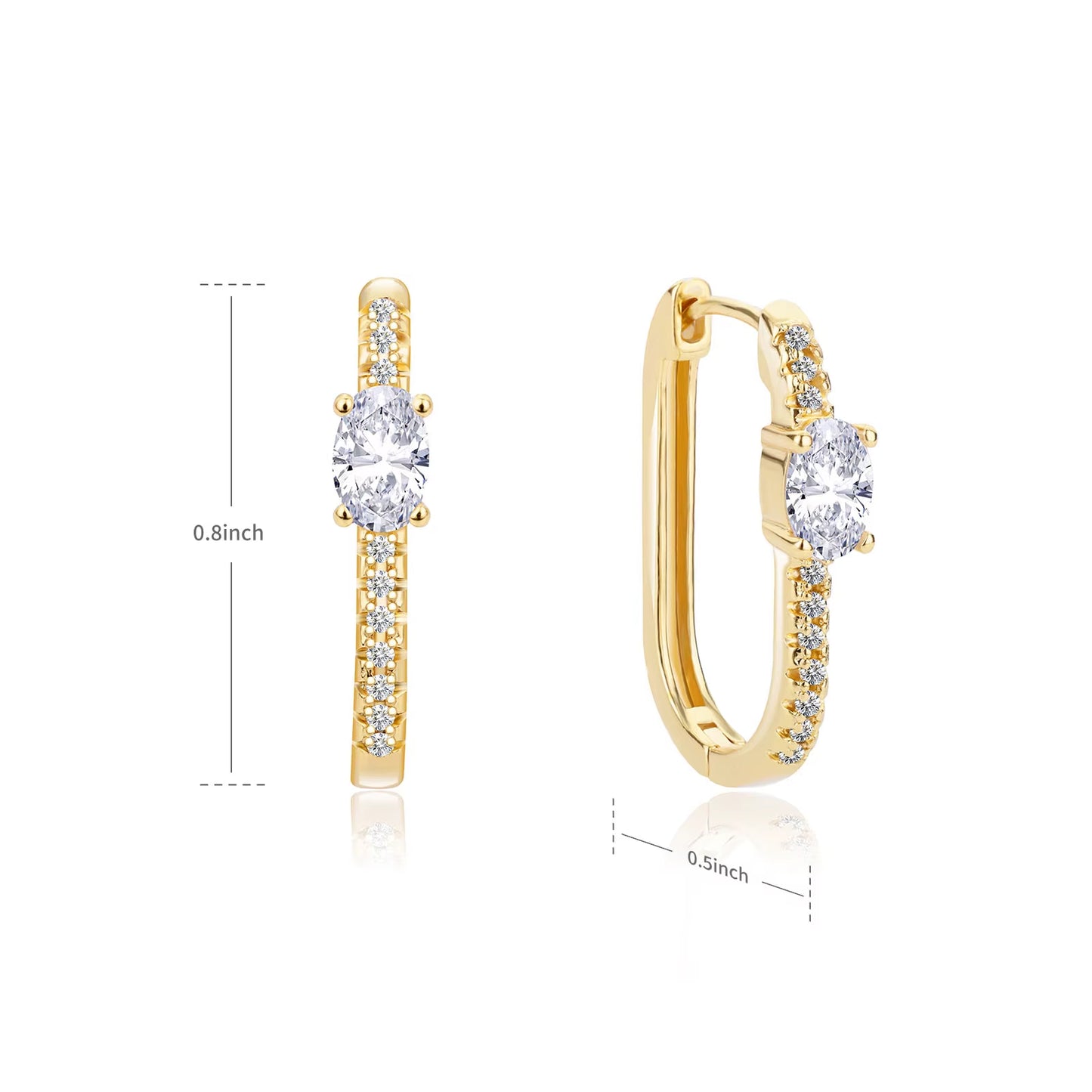 BLUEW Oval CZ Paved Huggie Hoop Earrings – 14K Gold Plated Elegant Design