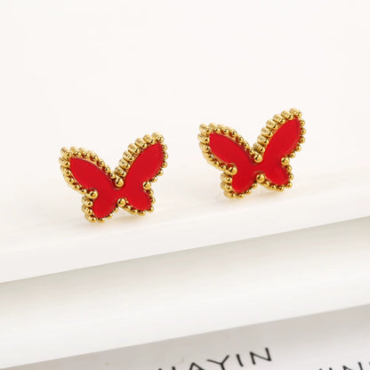 BLUEW Butterfly Stud Earrings for Women Gold Plated Stainless Steel