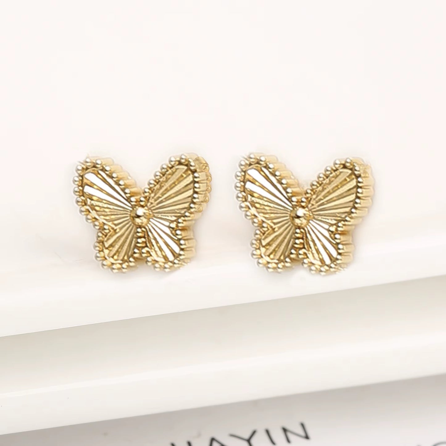 BLUEW Butterfly Stud Earrings for Women Gold Plated Stainless Steel