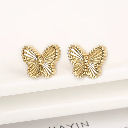 BLUEW Butterfly Stud Earrings for Women Gold Plated Stainless Steel