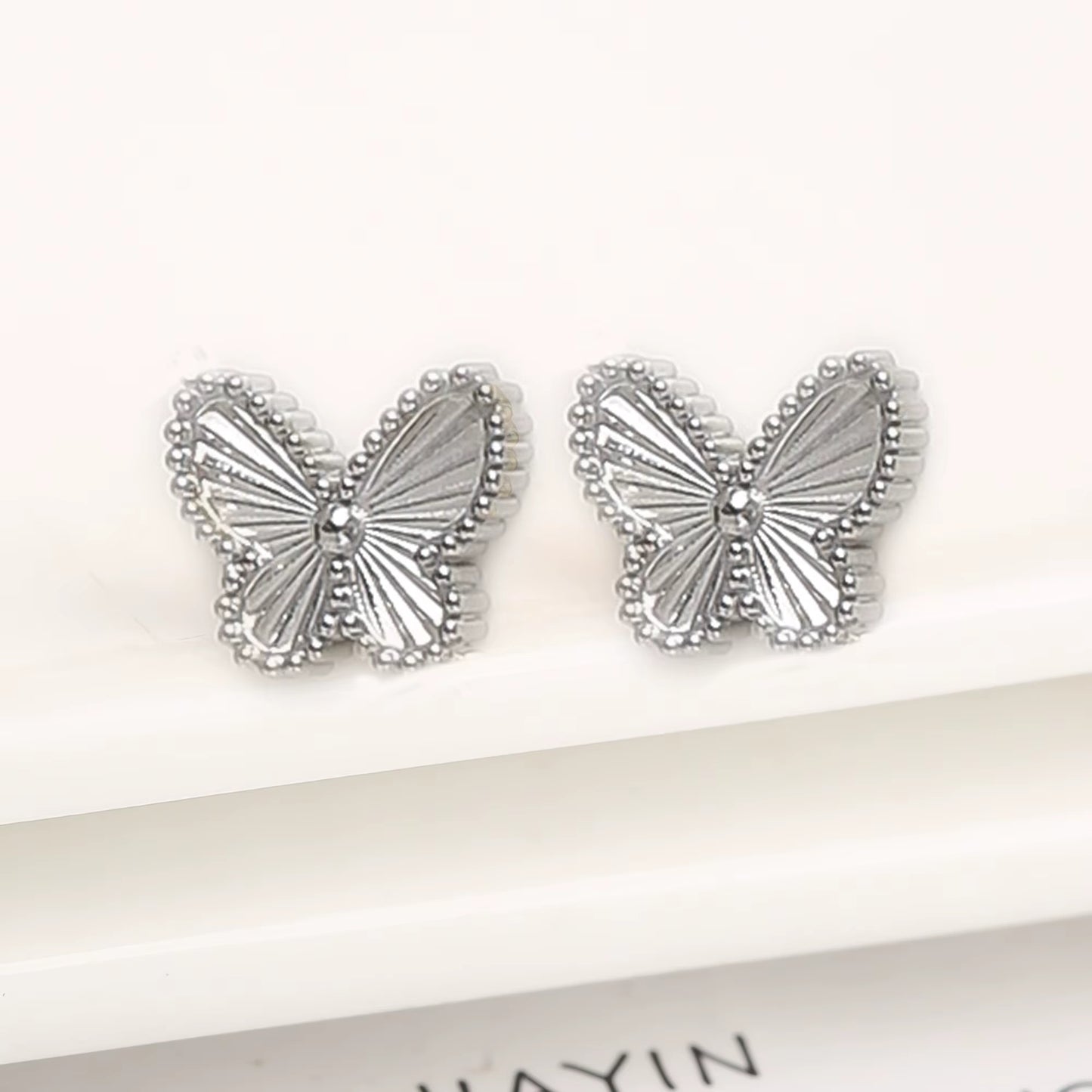 BLUEW Butterfly Stud Earrings for Women Gold Plated Stainless Steel