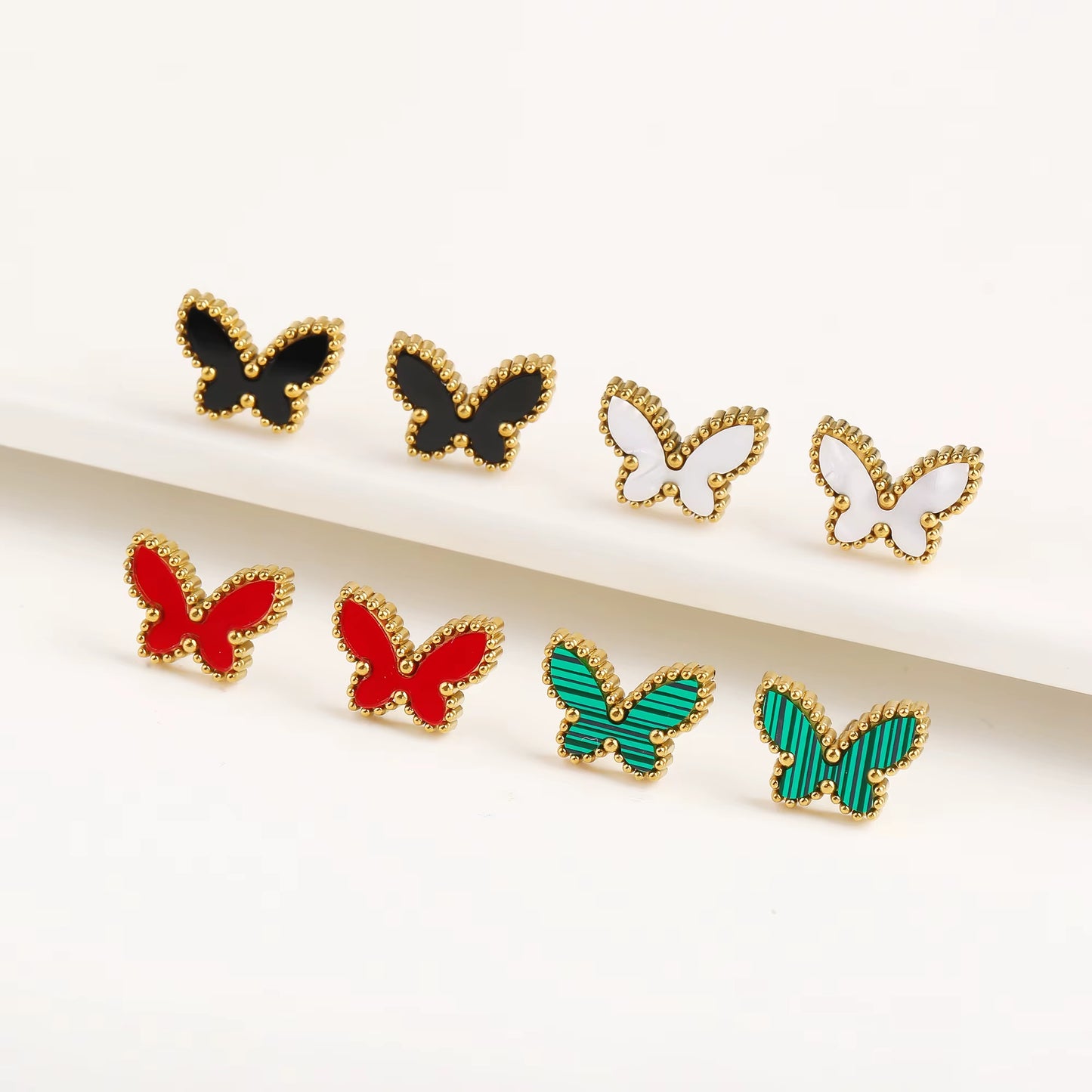 BLUEW Butterfly Stud Earrings for Women Gold Plated Stainless Steel