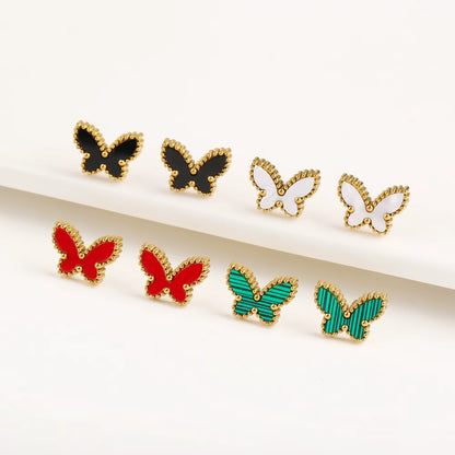 BLUEW Butterfly Stud Earrings for Women Gold Plated Stainless Steel