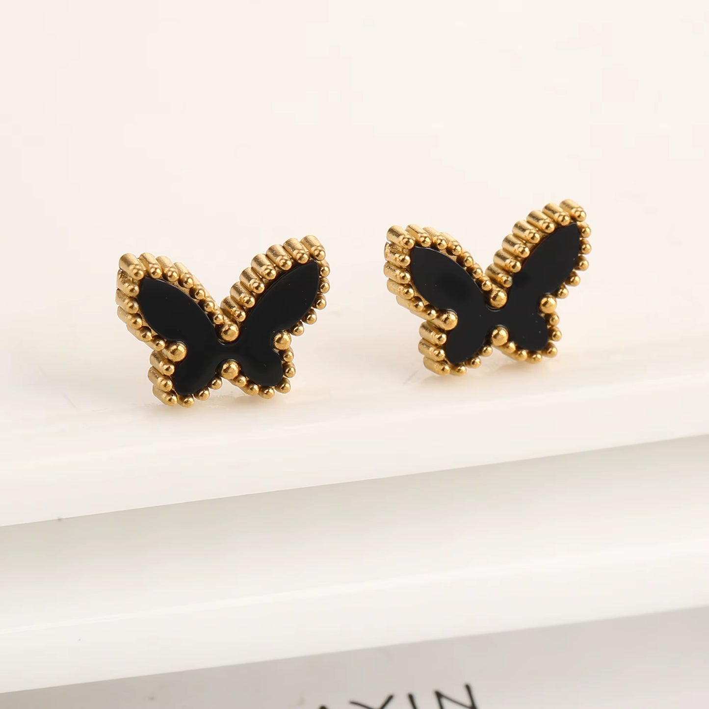 BLUEW Butterfly Stud Earrings for Women Gold Plated Stainless Steel
