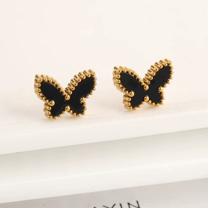 BLUEW Butterfly Stud Earrings for Women Gold Plated Stainless Steel
