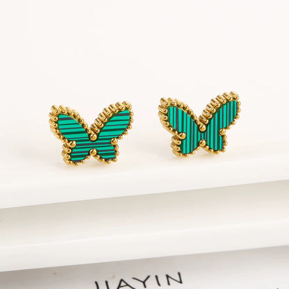 BLUEW Butterfly Stud Earrings for Women Gold Plated Stainless Steel