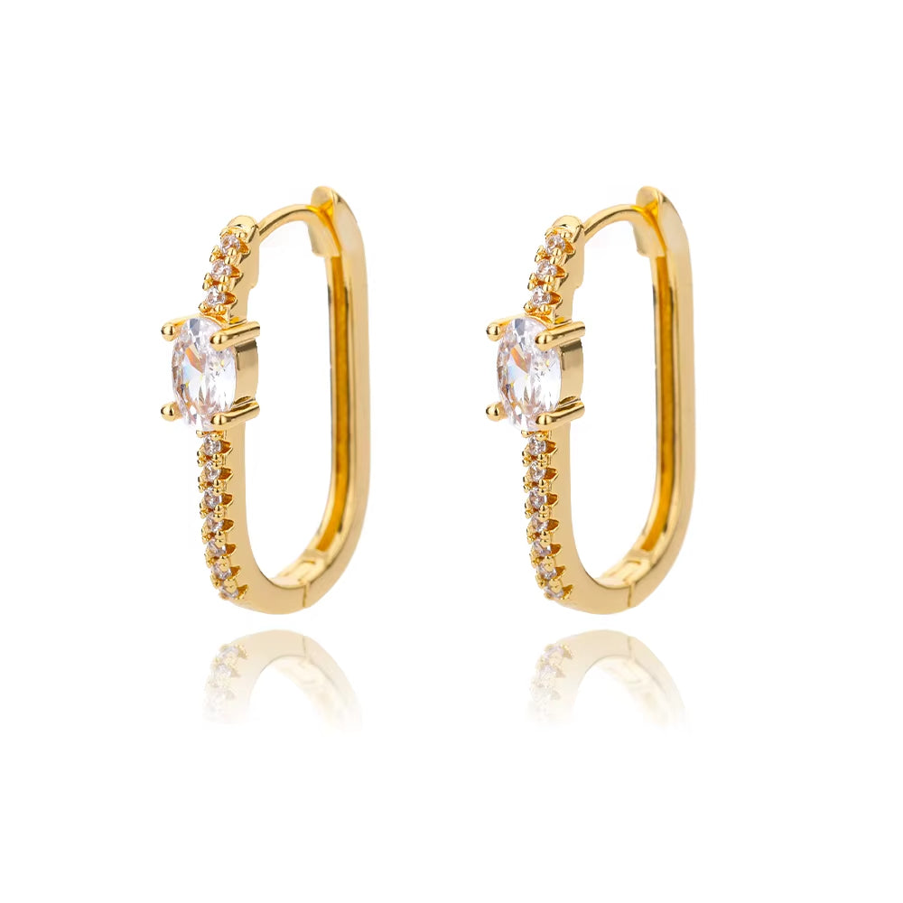 BLUEW Oval CZ Paved Huggie Hoop Earrings – 14K Gold Plated Elegant Design
