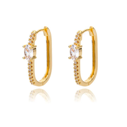 BLUEW Oval CZ Paved Huggie Hoop Earrings – 14K Gold Plated Elegant Design