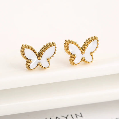 BLUEW Butterfly Stud Earrings for Women Gold Plated Stainless Steel